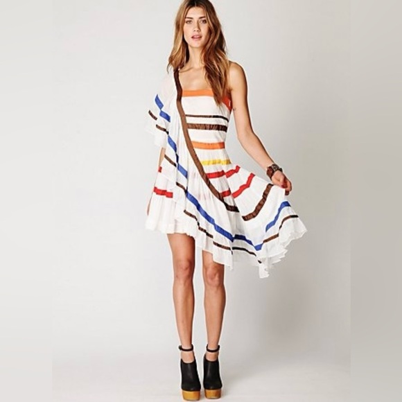 Free People Dresses & Skirts - Free People Striped Multicolor Asymmetrical One Shoulder Size XS